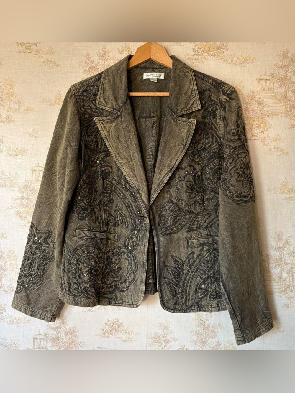 Vintage Coldwater Creek Embroidered Olive Green Jacket Blazer Boho Whimsigoth M
